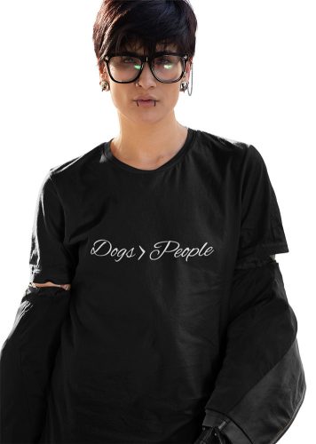 Mintás női póló - Dogs people- Fekete
