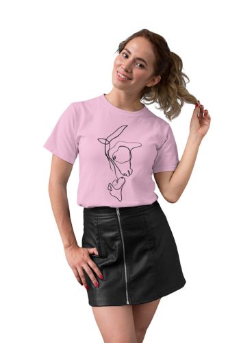 Mintás női póló - Kutya és ló - Light pink