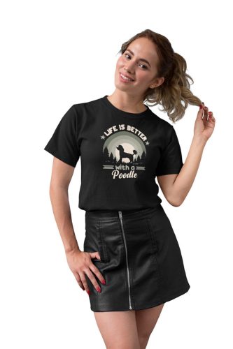 Mintás női póló - Poodle - Fekete