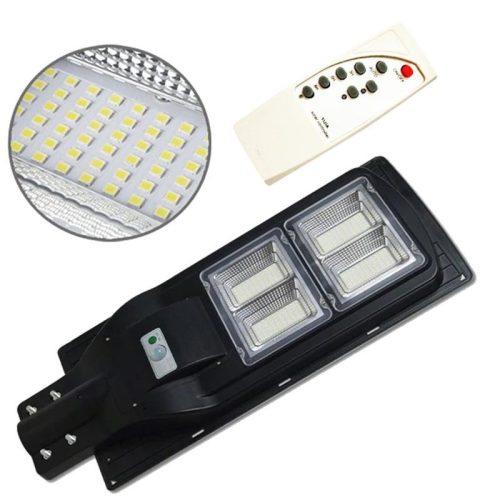 Mozgásérzékelős, napelemes utcai, udvari LED lámpa távirányítóval, 100W