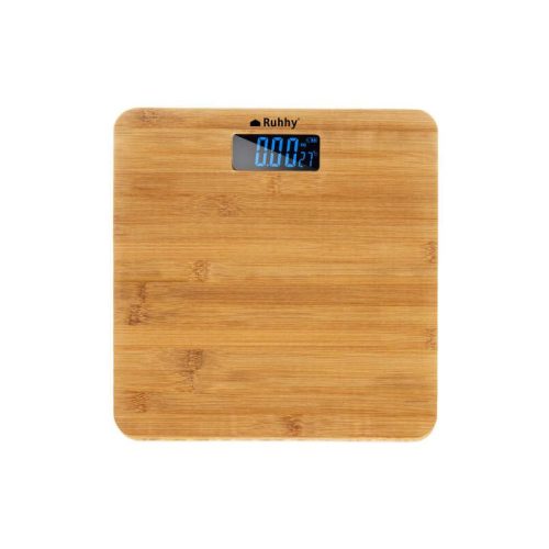 LCD kijelzős, bambusz fürdőszobai személymérleg, csúszásmentes talpakkal 180 kg-ig