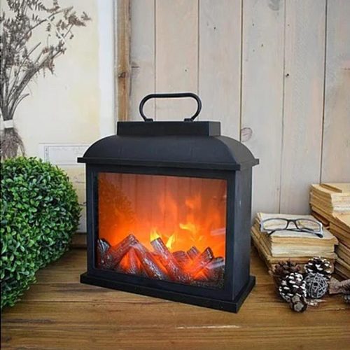 Vezeték nélküli elemes LED kandalló dekorvilágítás lánghatással, USB kábellel, 30x13x31 cm